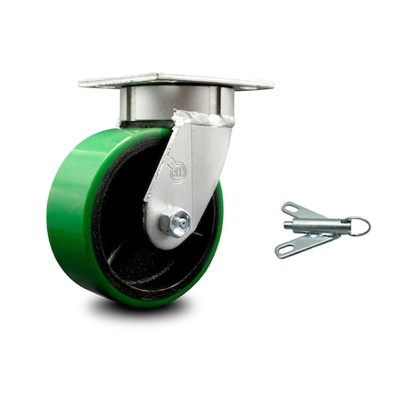 Service Caster 5 Inch Kingpinless Green Poly on Steel Wheel Swivel Caster with Swivel Lock SCC SCC-KP30S520-PUR-GB-BSL